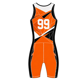 Combinaison de compétition de rowing orange, noire et blanche pour homme, sans manches, uniforme de performance, maillot de course, personnalisable, vente en gros pour équipes - Product Image 2