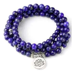 Collier pour femme en alliage de lapis-lazuli en forme de fleur avec pendentif en pierre, style bouddhiste romantique pour les occasions festives - Product Image 1