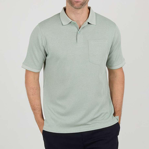 Men's Light Green Short Sleeve Knitted <b>Polo</b> <b>Shirt</b> <b>With</b> <b>Pocket</b> Casual Regular Fit Cotton Breathable Solid Color Design - Product Image 2