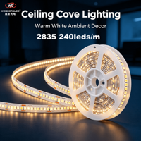 Bande lumineuse LED flexible décorative à haute densité, 10 mm, cuivre, SMD 2835, 24 V, 240 LED/m, CRI90, blanc chaud, IP20, découpable