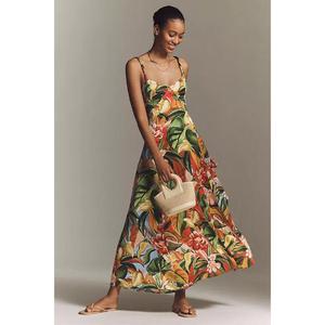 Elegante Vestido Maxi con Cuello en V de Farm Rio X Anthropologie, Estilo Moderno y Natural, Ideal para una Elegancia de Día y de Noche - Product Image 1