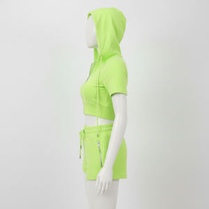 Al por mayor, conjunto de sudadera corta con cremallera y pantalones cortos de cintura baja de felpa francesa, personalizado, ecológico, para mujer, ropa de primavera - Product Image 4