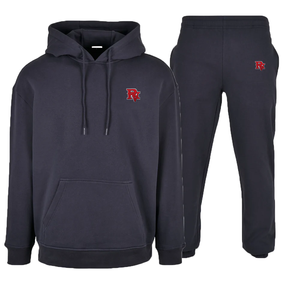 Conjunto de Sudadera con Capucha Azul Marino para Hombre, Felpa de Algodón, Logotipo Bordado, Pantalones Deportivos Casuales, Chándal de Punto de Color Sólido para Otoño - Product Image 1