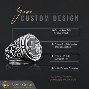 แหวนเมสัน BOJ รุ่น 024 แบบกำหนดเองได้ สำหรับทั้งชายและหญิง แหวนตราประทับฟรีเมสันส่วนบุคคล แหวนตราประทับมาสเตอร์เมสันเท็กซัส สไตล์ฮิปฮอป สีเงิน ราคาประหยัด - Product Image 3