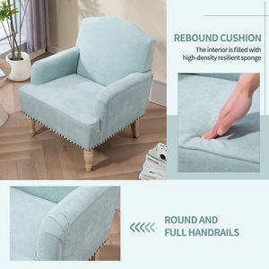 Poltrona Club Moderna Retrò in Tessuto con Gambe in Legno e Finitura con Borchie, Comoda Poltrona Imbottita per Soggiorno - Product Image 3
