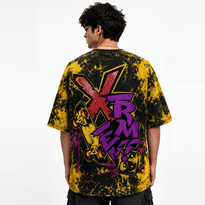 Camiseta Oversize de Hombre Estilo Urbano, Manga Corta, Diseño Estampado de Personajes, Cuello Redondo, Patrón Amarillo y Negro, Top Casual - Product Image 5