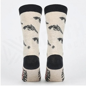 Crew <b>Socks</b> Gun Pattern Cream <b>Black</b> Trim Breathable Casual for Adults Spring Season - Product Image 2