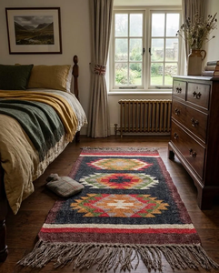 Tassel Accent Handmade Wool Jute Runner <b>Rug</b> Boho <b>Tribal</b> Geometric Carpet Rustic Hallway Entryway Floor Decor for Home - Product Image 4