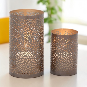 Steel <b>Lantern</b> <b>Set</b> With Floral Cutout Pattern For Home Decoration Heat Resistant Candle Holders - Product Image 1