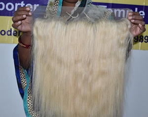 Extensions de cheveux indiens vierges naturels en gros 13*6 blond droit frontal 100% traitement chimique gratuit brut pas cher cheveux humains - Product Image 2