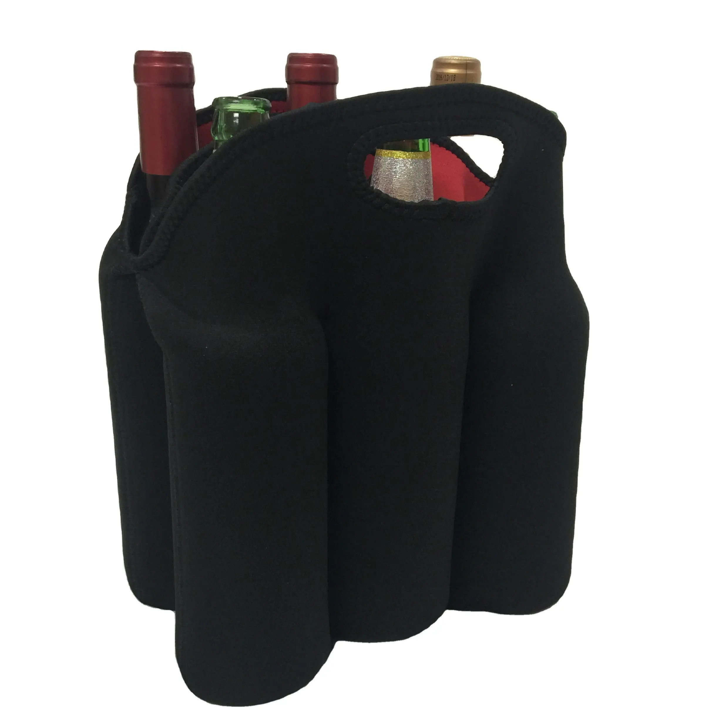 Paquetes de seis negro a prueba de golpes portátil de neopreno personalizado 6 paquetes botella cerveza enfriador bolsa para dos botellas de transporte