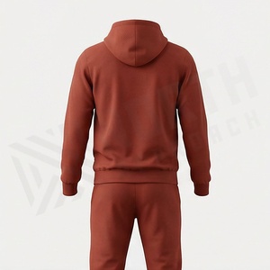 Survêtement à capuche pour homme, couleur unie, fermeture éclair intégrale, vêtements de sport décontractés avec poches latérales, vêtements d'automne, mélange de polyester et de coton - Product Image 2