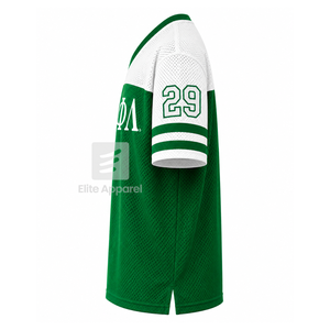 Camiseta personalizada de la hermandad Iota Phi Lambda con cuello en V, bloques de color verde y blanco, manga corta, estilo casual para mujer, de malla de poliéster. - Product Image 4