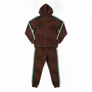 Chándal unisex con capucha marrón para hombre, largo completo, color sólido, con bolsillos laterales y franja verde menta, ropa informal de otoño - Product Image 3
