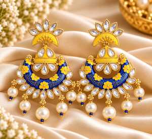 Boucles d'oreilles pendantes en émail, laiton plaqué or, perles, motif floral, bijoux tendance pour femmes, cadeau - Product Image 2