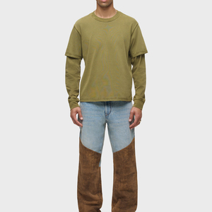 T-shirts unisexes pour hommes, en coton, coupe ample, unis, décontractés, imprimés en sérigraphie, double couche, manches longues, personnalisés. - Product Image 4