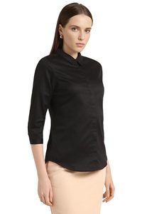 Women's Black Button Down Shirt Three Quarter Sleeve Classic Fit Poplin Summer Woven Office Wear Regular Length Solid Color - Product Image 2