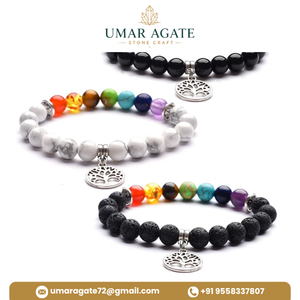 Bracelet classique unisexe en pierre naturelle agate 7 chakras, breloque en pierre précieuse ton antique, bijou Feng Shui, cadeau - Product Image 4