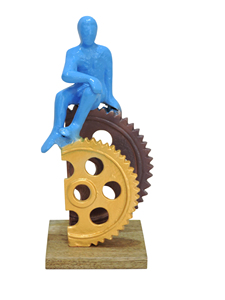 Escultura Moderna de Hombre Azul Sentado sobre Engranajes Industriales, Estatua de Arte Mecánico Contemporánea Hecha a Mano, Decoración para el Hogar y la Oficina - Product Image 2