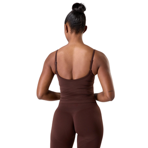 Débardeur de sport sans coutures pour femme, marron cachemire, avec soutien-gorge intégré, faible impact, coupe extensible, pour yoga, gym et entraînement - Product Image 3