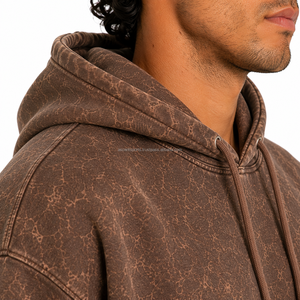 Men Acid Wash Hooded Sweatshirt Solid Color Washed Cotton French Terry Vintage Baggy Fit Winter Acid Wash Pullover Hoodies - Product Image 3