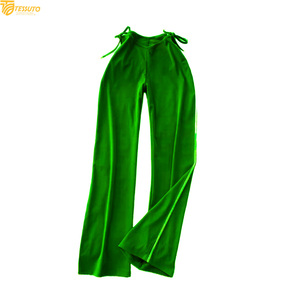 Pantalon évasé taille haute à coupe en V pour femme - Pantalon large avec détail de nouage latéral et coutures contrastées, style legging de yoga - Product Image 5