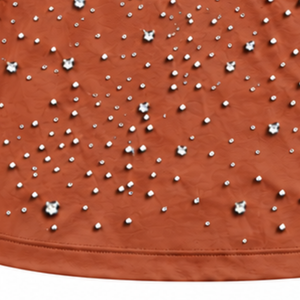Camiseta Unisex Color Naranja Óxido con Cuentas de Perlas, Moderna, de Manga Corta, Cuello Redondo, Decorada con Perlas, para Ropa Urbana y Uso Diario Informal - Product Image 6