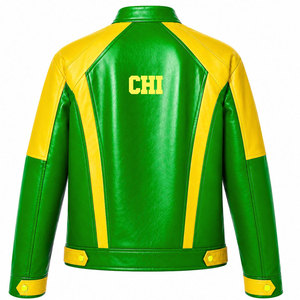 เสื้อแจ็คเก็ตหนัง PU ของชมรมนักศึกษา Chi Eta Phi สีเขียวและเหลือง พิมพ์ตัวอักษร 1932 แขนยาว ซิปแบบเต็มตัว สไตล์ลำลองสำหรับผู้หญิง - Product Image 3