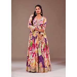 Vestido de Fiesta Hecho a Mano con Estampado Floral, Corte en A, Cintura Imperio, Tela de Chifón con Bordado de Hilo y Lentejuelas - Product Image 3