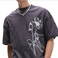 Oversized heren T-shirt met donkergrijze print, korte mouwen, O-hals, streetstyle, jersey pasvorm, normale lengte, 100% katoen