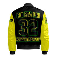 Blouson d'hiver pour homme Chi Eta Phi, noir et jaune, imprimé dessin animé, col montant, fermeture éclair sur le devant, style décontracté, Service for Humanity