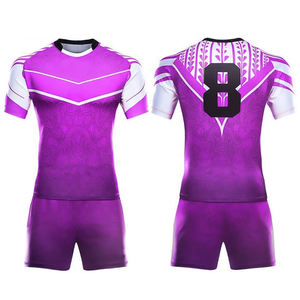 Vente directe usine – Ensemble uniforme de rugby d'hiver personnalisé à manches courtes 100 % polyester avec transfert thermique, tenue de sport avec logo et nom d'équipe - Product Image 4