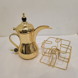 Juego de cafetera árabe KAMRAN Royal Finish con base calentadora a juego, tetera decorativa de estilo medioriental con remate de mármol negro, 0.5L - Product Image 6