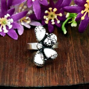 Bague Statement en Turquoise Cheval Sauvage, Argent Sterling 925, Motif Floral, Style Bohème Sud-ouest, Bijoux Fins - Product Image 5