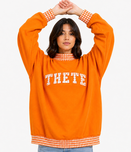 Sweat-shirt oversize à col montant pour femme THETE, en tissu épais, avec patchwork personnalisé à carreaux vichy, style streetwear décontracté et universitaire - Product Image 4