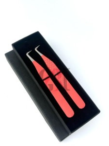 Nouvelles pinces à cils japonaises en acier inoxydable anti-magnétique, à 90 degrés, volume boot, couleur mandarine, à dents de 10 mm, personnalisables - Product Image 3