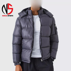 Chaqueta Acolchada con Capucha de Poliéster Brillante, Diseño Personalizado, Color Gris, Resistente al Viento, Cálida para Invierno, con Bolsillos - Product Image 1