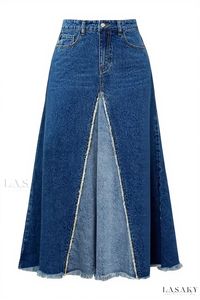 Jupe en jean plissée taille haute pour femme, coupe trapèze, longueur midi, délavée, unie, style streetwear décontracté - Product Image 6
