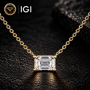 จี้เพชรทรงเอเมอรัลด์คัท เพชรเลี้ยงในห้องปฏิบัติการ ทองคำแท้ 14K DEF VVS รับรองโดย IGI สร้อยคอเพชรเม็ดเดี่ยวสำหรับวันครบรอบ เครื่องประดับชั้นดี - Product Image 1