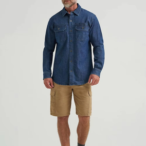 Camisa de Mezclilla Casual de Estilo Occidental para Hombre, con Bolsillos, Transpirable, Antiarrugas, Mangas Largas, Cuello Alto Vaquero, Invierno, 100% Algodón - Product Image 1