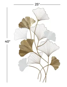 Décoration murale en métal artisanale de luxe avec finition dorée élégante, art mural en métal moderne, sculpture de feuille de Ginkgo en corde - Product Image 3