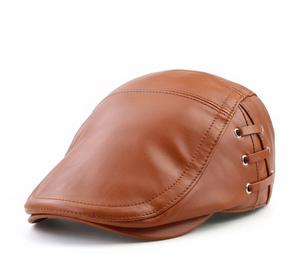 Premium Genuine Cowhide Leather Flat Cap – Vintage Ivy Driving <b>Hat</b> for Men - Product Image 2
