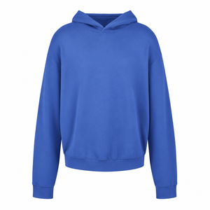 Men's Blue <b>Hooded</b> <b>Fleece</b> Hoodie Regular Fit Casual Solid Color Knitted For Winter Season - Product Image 6