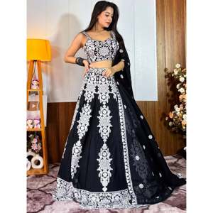 Prodigioso Lehenga Choli de Georgette con Bordado de Hilo Negro para Boda - Product Image 5