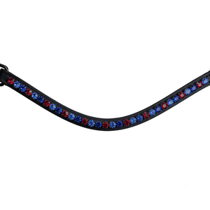 Diadema para caballo de cuero genuino con cristales de vidrio rojos y azules personalizados, con diamantes brillantes, para brida inglesa. - Product Image 4