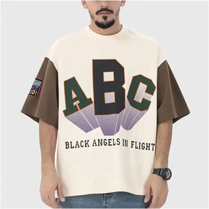 Camiseta Oversize con Bloques de Color y Estampado Gráfico para Hombre, Estilo Urbano Vintage, Camiseta de Algodón Personalizada de Corte Holgado, Moda Hip Hop - Product Image 5