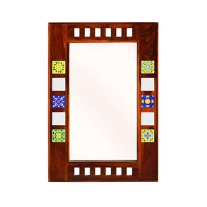 Sheesham Wood Wall <b>Mirror</b> Ceramic <b>Tile</b> Inlay Framed Rectangular Decorative <b>Mirror</b> Handcrafted Home Decor - Product Image 4