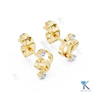 Boucles d'oreilles clous en or massif 14K 18K avec diamant CVD de laboratoire motif tourbillon abstrait, bijoux minimalistes tendance pour femme, certifiés IGI, pour mariage - Product Image 2