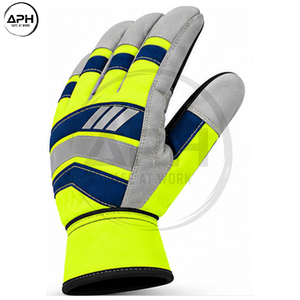 Lime Green <b>Navy</b> Blue Full Finger Extended Cuff Custom Industrial Hand Wear Collection Fluorescent High Visibility Work <b>Gloves</b> - Product Image 2