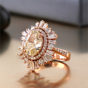 14K Rose Gold <b>Fine</b> <b>Ring</b> with 3.56 CT Fancy Yellow Oval Lab Grown Diamond Sunburst Halo - Product Image 2